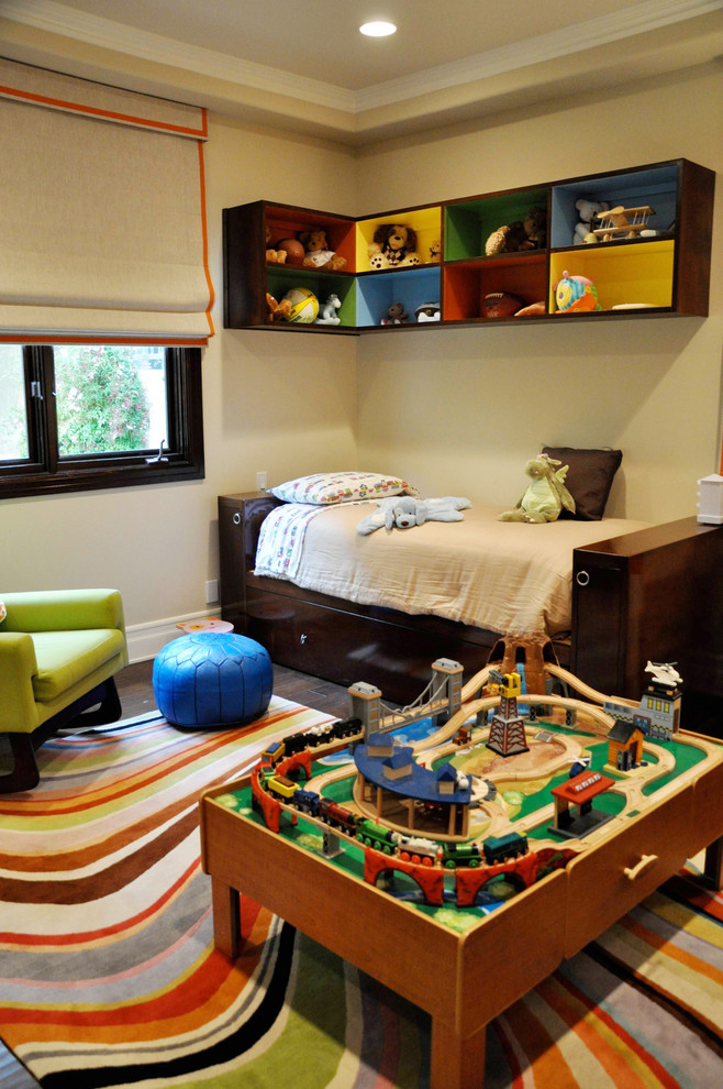 Kids' room - eclectic boy kids' room idea in Los Angeles with beige walls