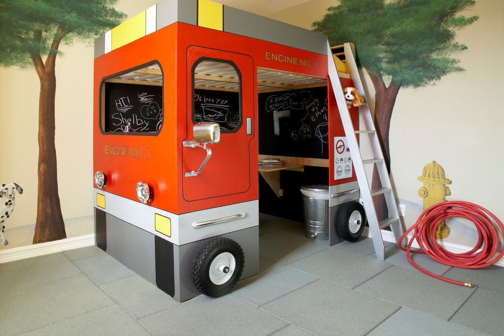 Neutrales Modernes Kinderzimmer mit Spielecke in Los Angeles