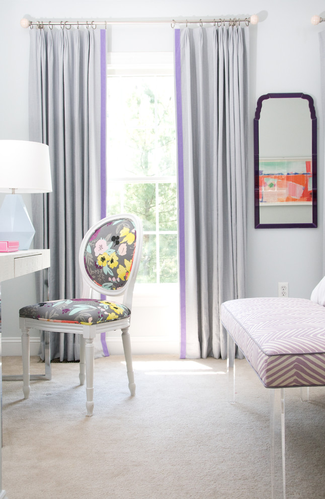 Example of a mid-sized eclectic girl carpeted kids' room design in Philadelphia with gray walls