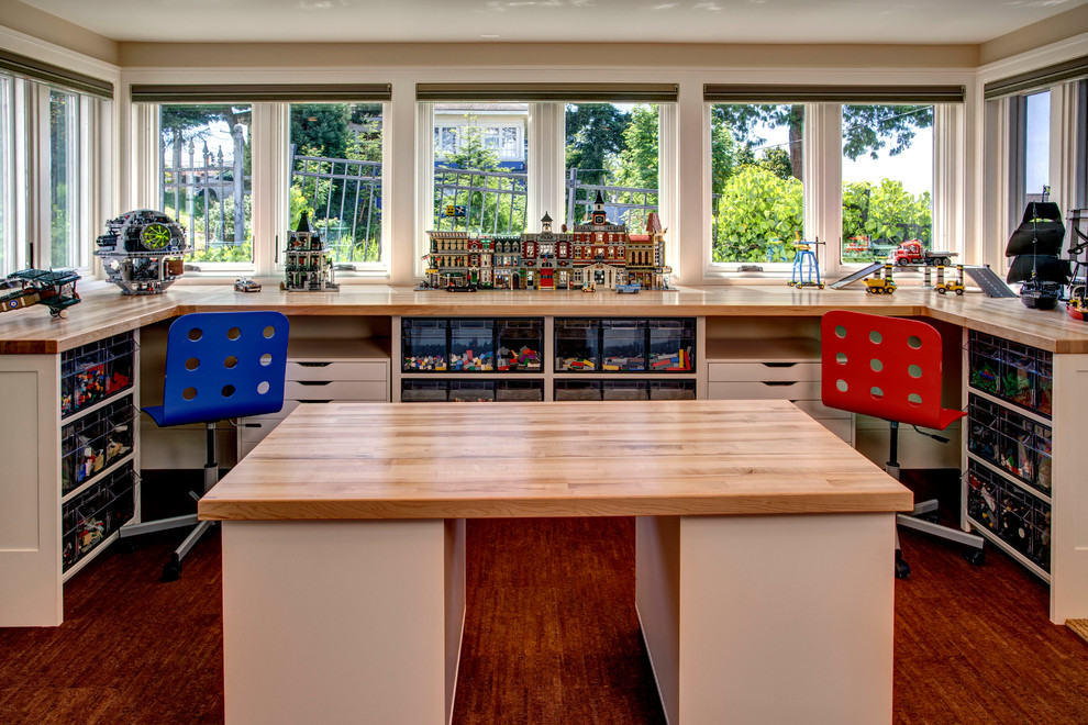 Example of a classic boy playroom design in Seattle with beige walls