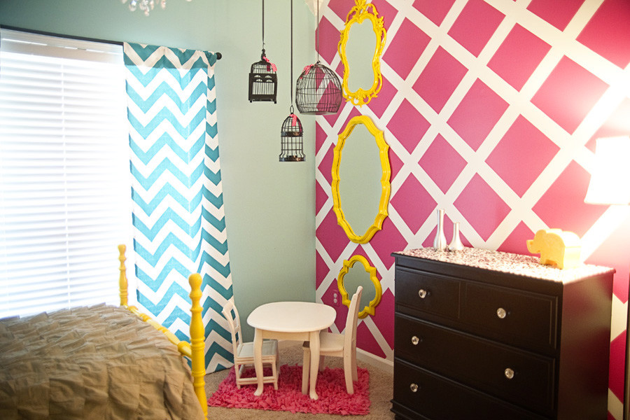 Girls all pink bedroom interior. girls room mirror houzz