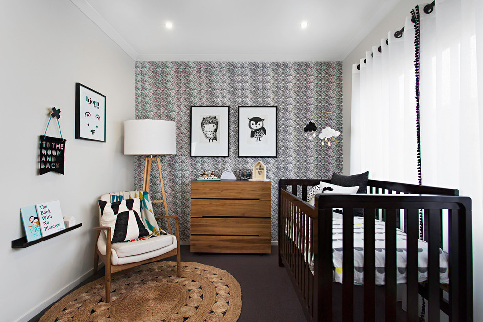 メルボルンにある中くらいなコンテンポラリースタイルのおしゃれな赤ちゃん部屋 (男女兼用) の写真