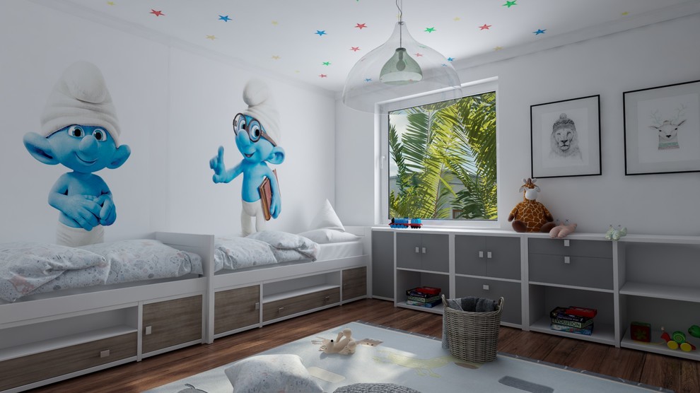 Стильный дизайн: детская в стиле модернизм с спальным местом для ребенка от 4 до 10 лет, мальчика - последний тренд