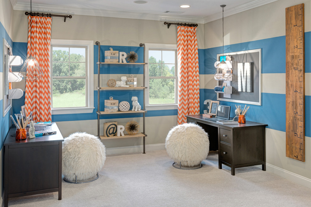 Inspiration for a transitional gender-neutral carpeted kids' room remodel in Atlanta with multicolored walls