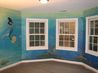 Mermaid theme painted in girls bedroom in Tualatin, Oregon - Tropical -  Kids - Portland - by Melissa J Barrett | Houzz