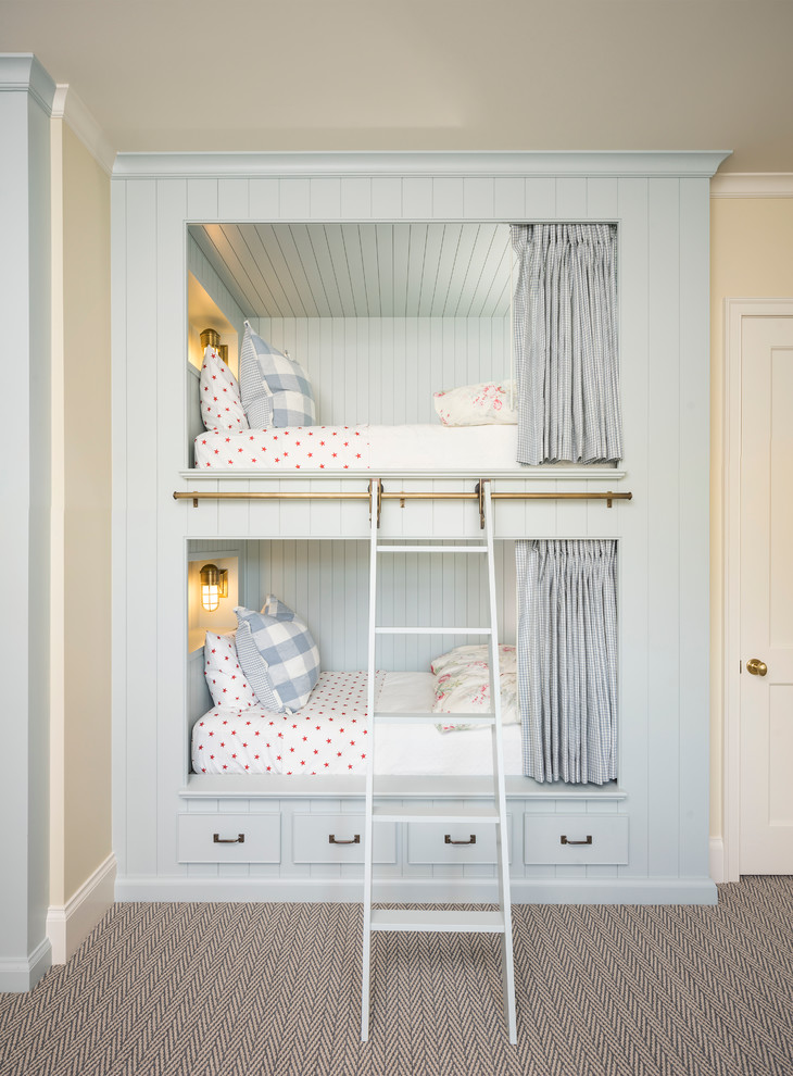 Country girl carpeted kids' bedroom photo in Salt Lake City with yellow walls
