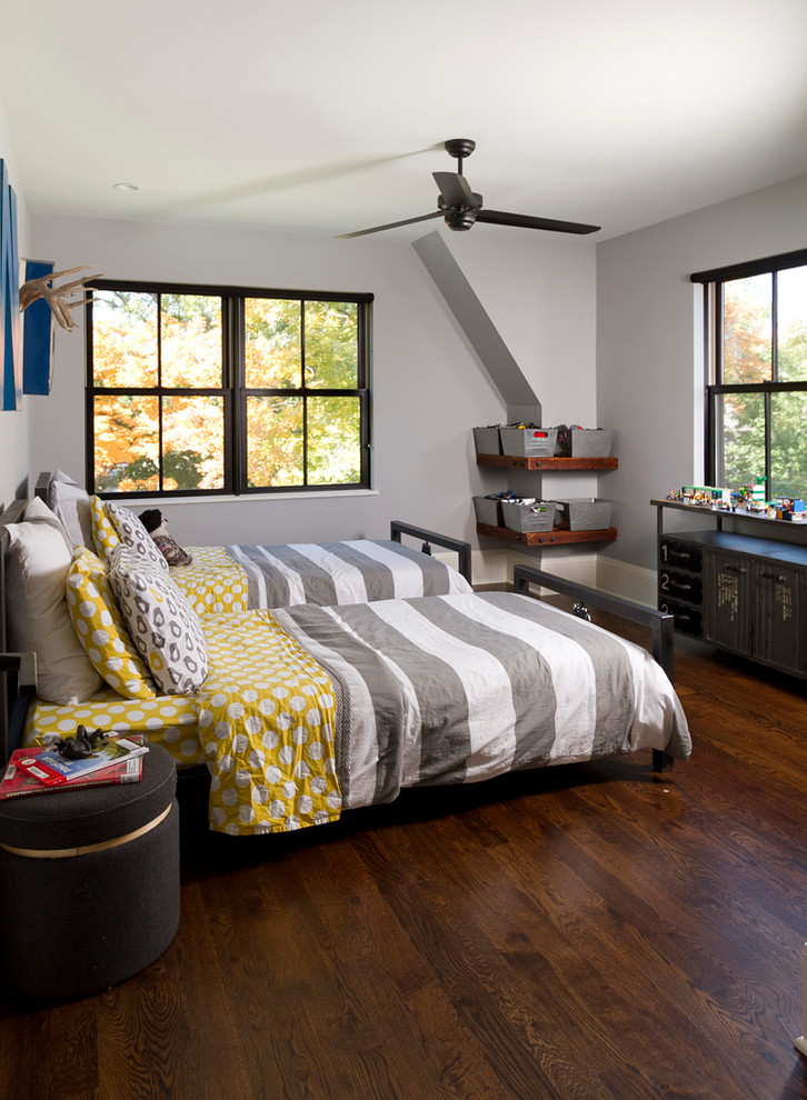 Traditional kids' bedroom in Minneapolis with dark hardwood flooring.