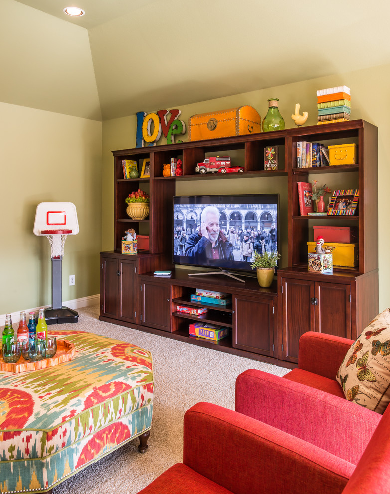 Kids' room - large transitional gender-neutral carpeted kids' room idea in Dallas with beige walls