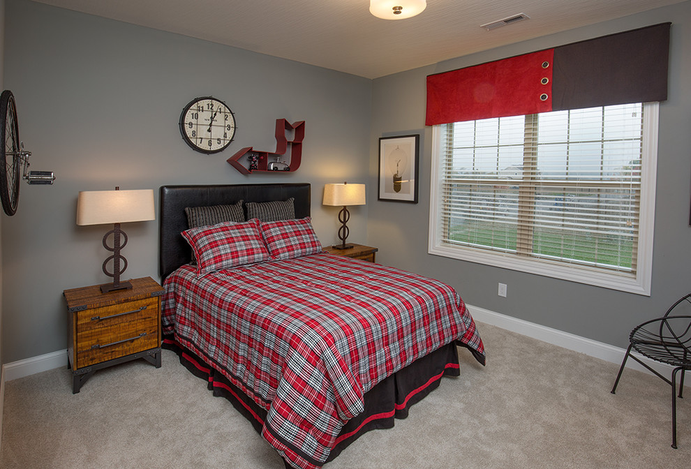 Medium sized traditional teen’s room for boys in Columbus with grey walls and carpet.