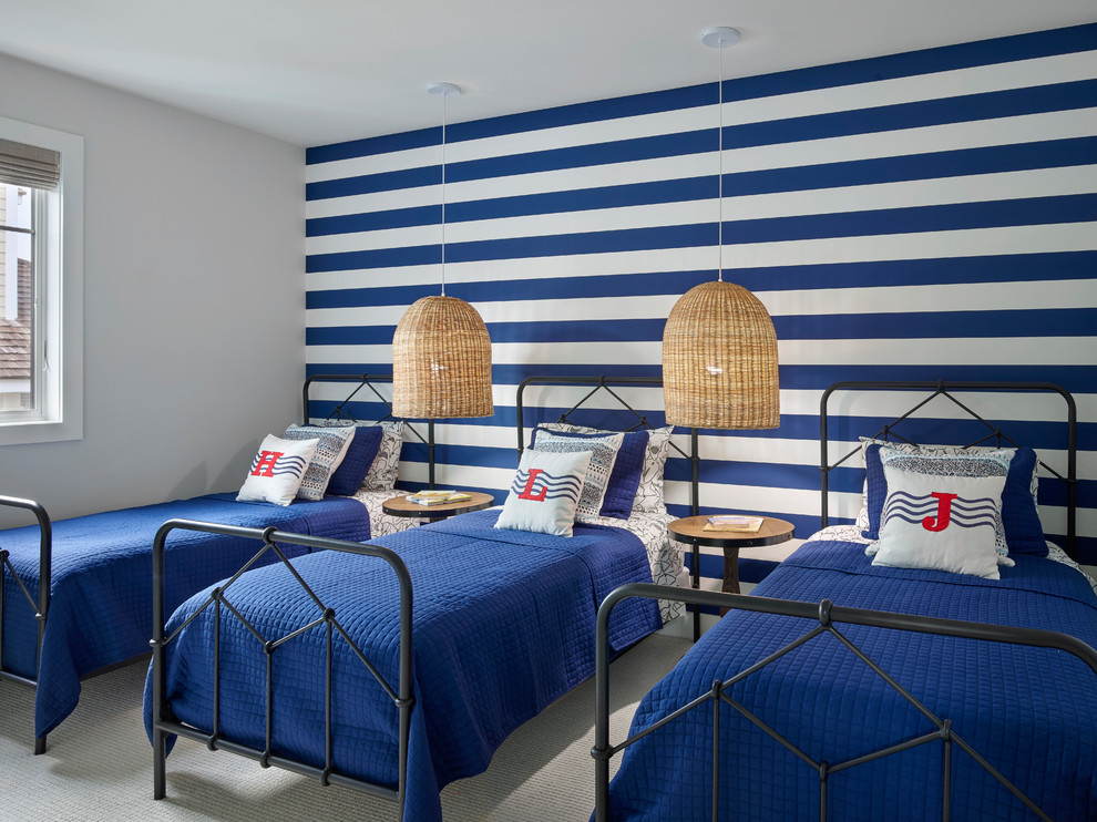 Large beach style gender-neutral carpeted and gray floor kids' room photo in Other with multicolored walls
