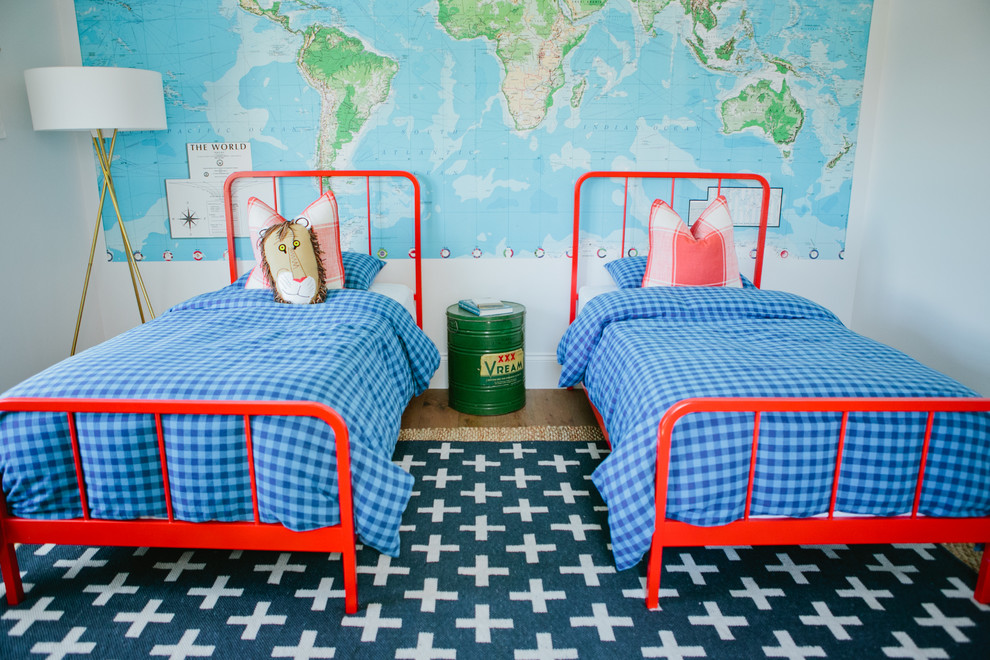 Imagen de dormitorio infantil de 4 a 10 años campestre con paredes multicolor