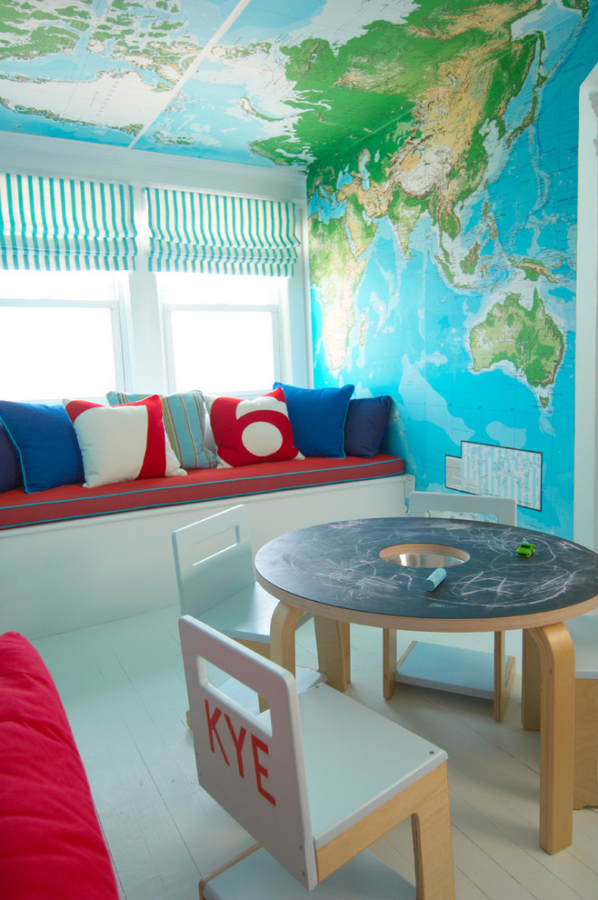 Example of a trendy gender-neutral painted wood floor kids' room design in Other