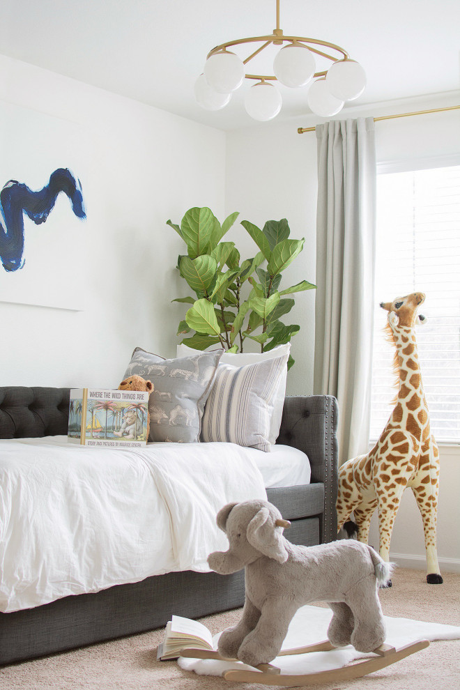 Inspiration for a transitional gender-neutral carpeted and beige floor kids' bedroom remodel in Other with white walls