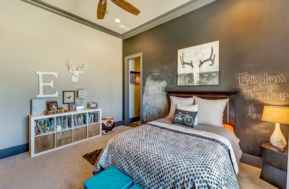 Inspiration for a large transitional boy carpeted kids' room remodel in Dallas