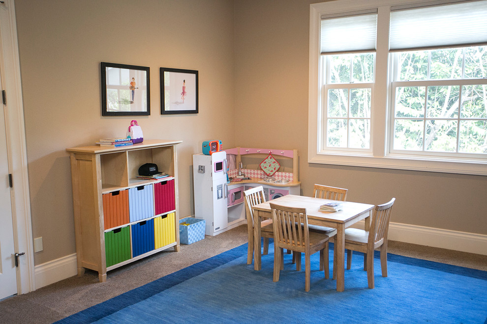 This is an example of an expansive traditional playroom in Portland.