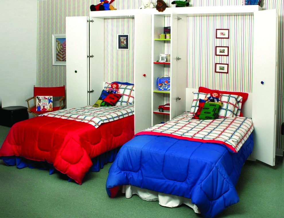Mittelgroßes, Neutrales Klassisches Kinderzimmer mit Schlafplatz, bunten Wänden, Teppichboden und grünem Boden in Jacksonville