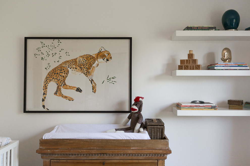 Inspiration for a mid-sized eclectic gender-neutral kids' room remodel in San Francisco with white walls
