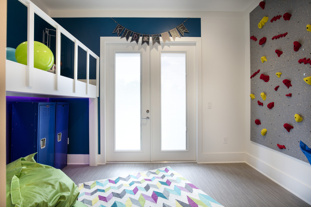 Inspiration for a medium sized gender neutral kids' bedroom in Orlando with multi-coloured walls and vinyl flooring.