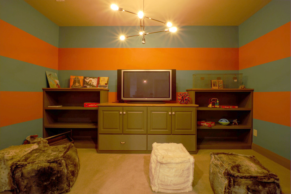 Foto på ett vintage barnrum kombinerat med lekrum