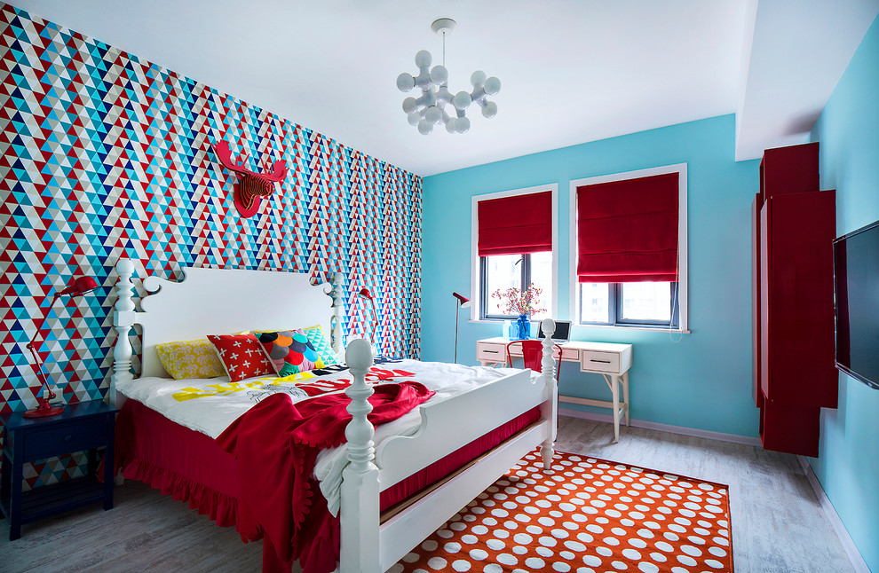 Immagine di una cameretta per bambini eclettica con pareti multicolore