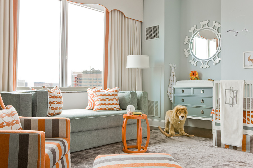 Kids' room - transitional kids' room idea in Boston with blue walls