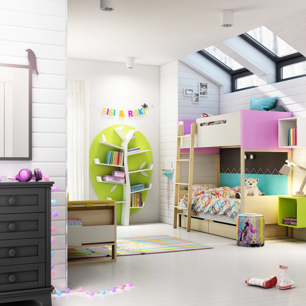 Design ideas for a modern gender neutral kids' bedroom in Miami.