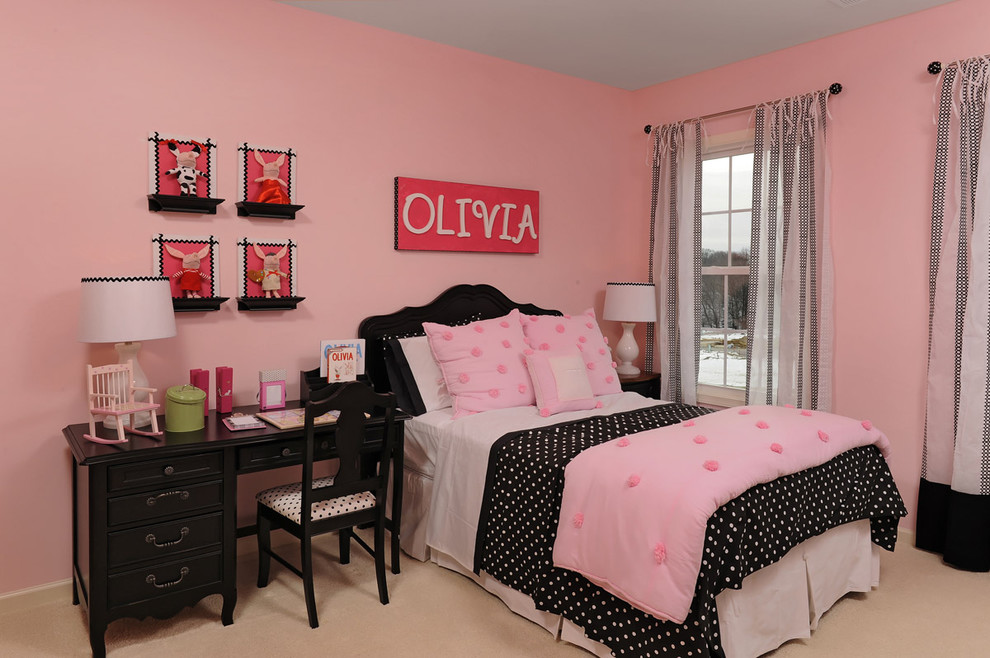 Contemporary kids' bedroom in DC Metro with pink walls.