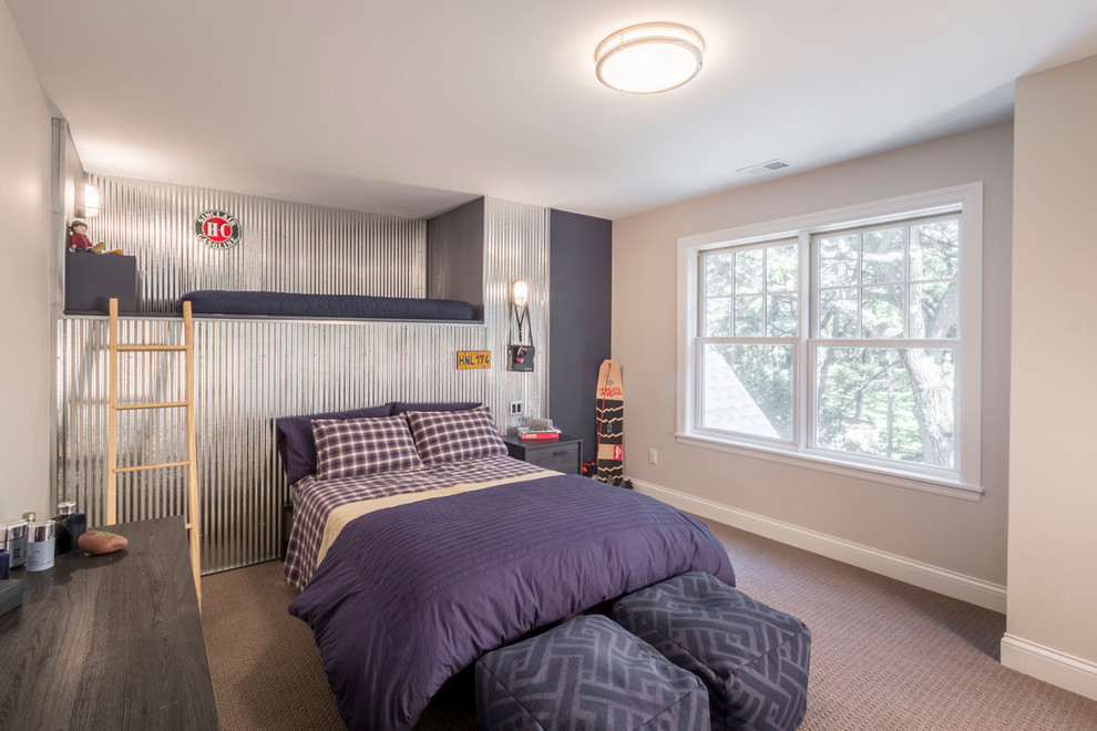 Photo of a medium sized urban kids' bedroom in Minneapolis with beige walls and carpet.