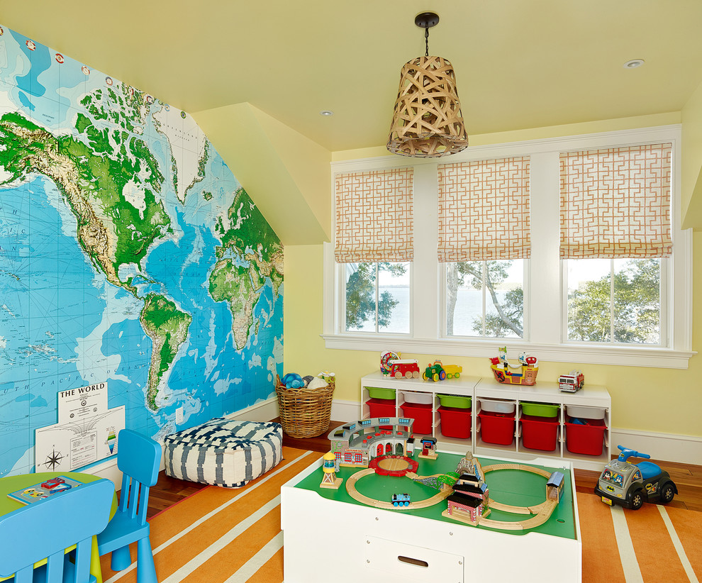 Photo of a beach style playroom in Charleston with yellow walls.