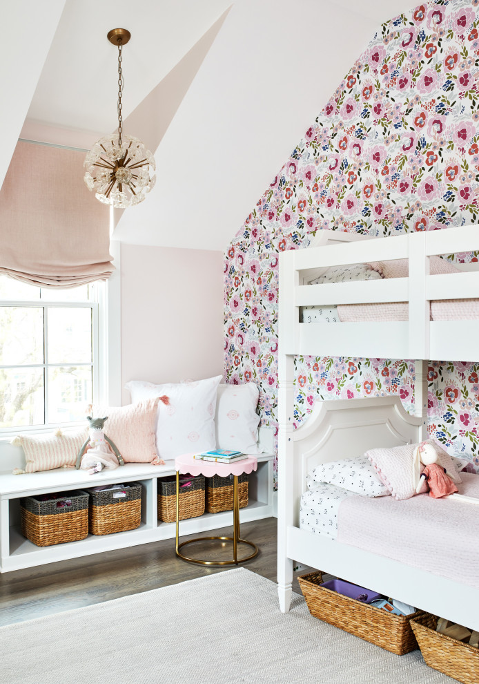 Design ideas for a country kids' bedroom in DC Metro with wallpapered walls.