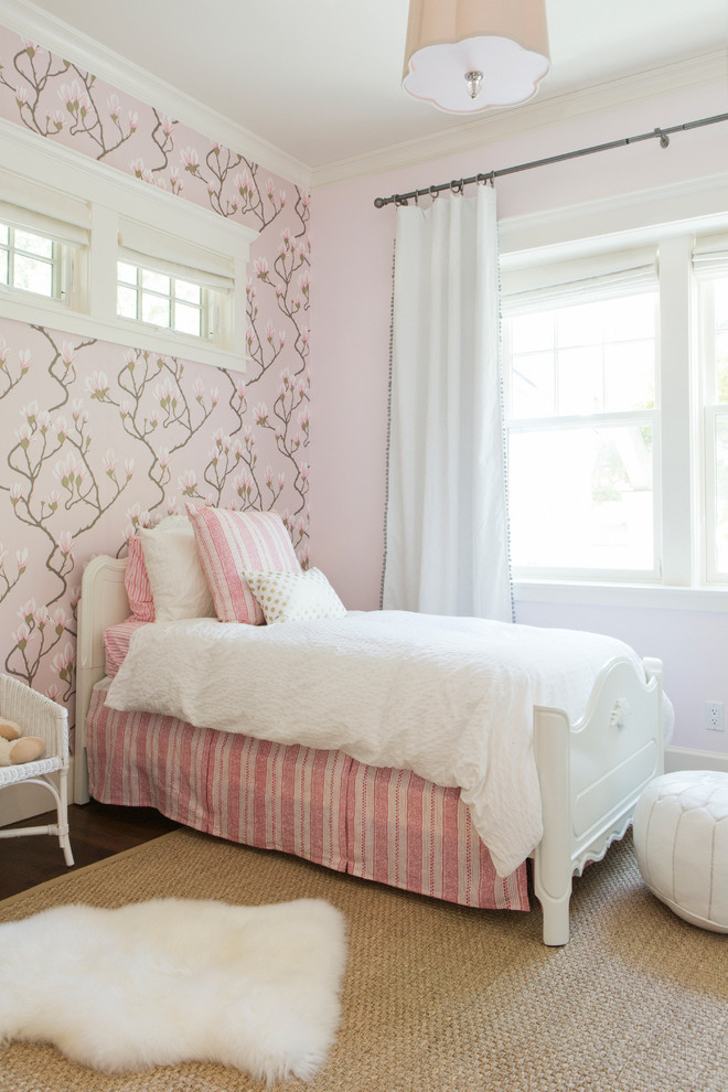 Elegant girl kids' bedroom photo in San Francisco with pink walls