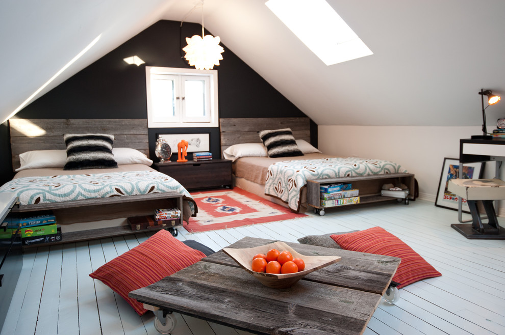 Inspiration for a rustic gender-neutral painted wood floor kids' room remodel in Ottawa with multicolored walls