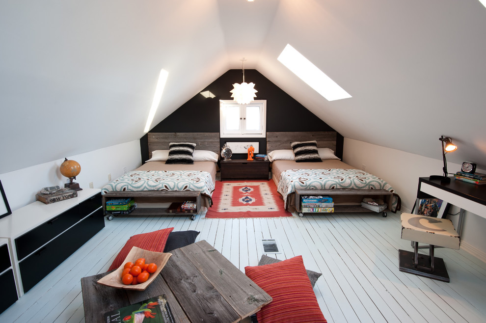 Inspiration for a rustic gender-neutral painted wood floor and white floor kids' room remodel in Ottawa with white walls