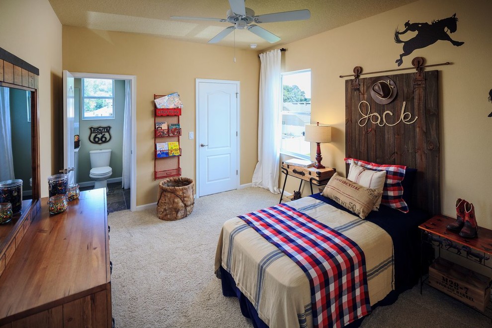Design ideas for a rustic kids' bedroom in Orlando with yellow walls.