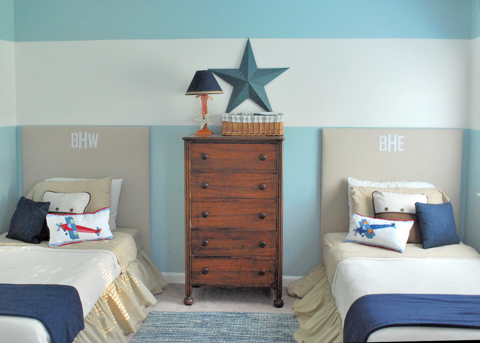 Kids' room - traditional gender-neutral carpeted kids' room idea in Salt Lake City with blue walls