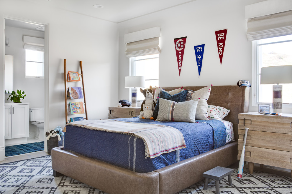Inspiration for a mid-sized transitional boy light wood floor and beige floor kids' room remodel in Orange County with white walls