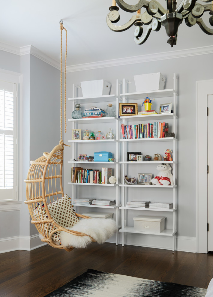 Transitional girl dark wood floor kids' room photo in Chicago with gray walls