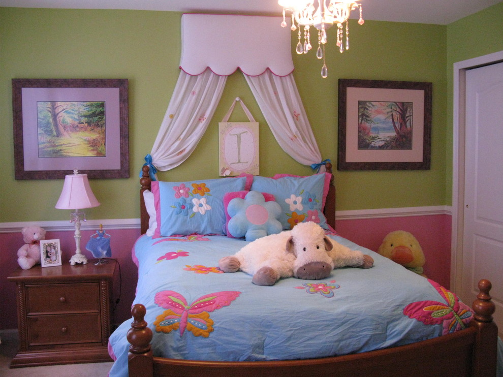 Example of a classic girl kids' room design in Philadelphia with multicolored walls