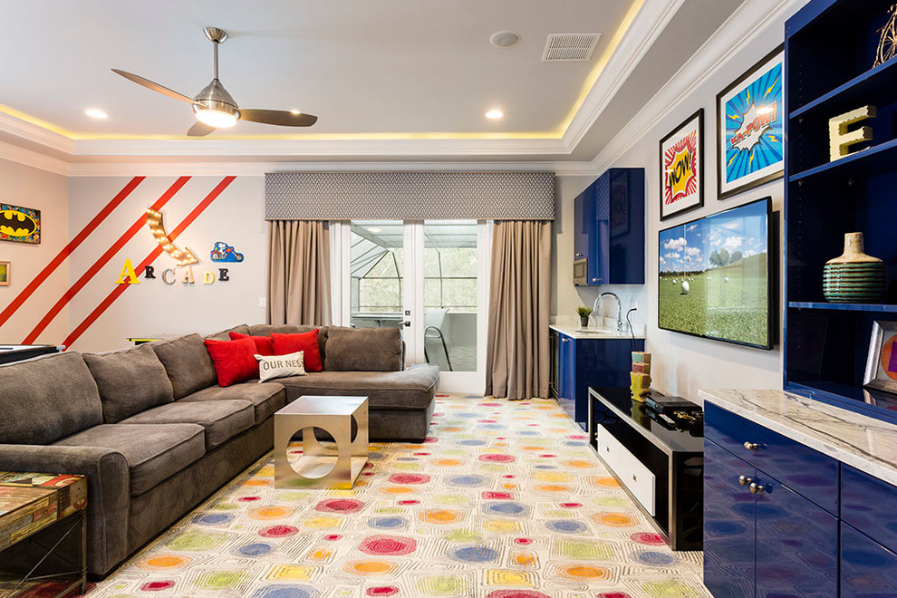 Mittelgroßes, Neutrales Klassisches Jugendzimmer mit Spielecke, weißer Wandfarbe und Teppichboden in Orlando