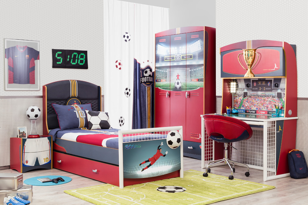 Diseño de dormitorio infantil de 4 a 10 años minimalista pequeño
