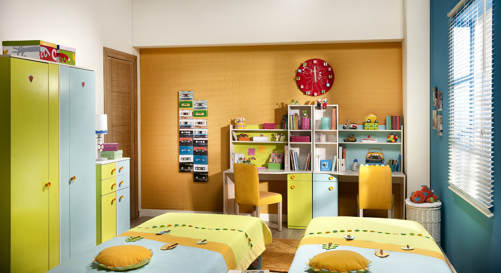 Стильный дизайн: нейтральная детская в стиле модернизм с спальным местом - последний тренд