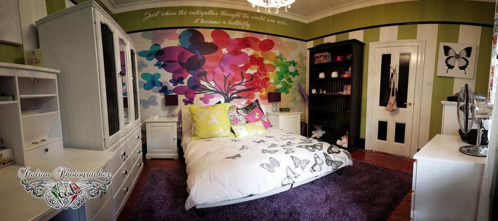 Classic teen’s room for girls in Sydney with multi-coloured walls.