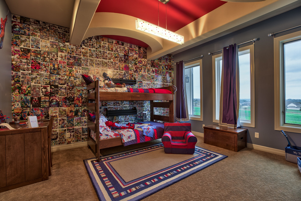 Mittelgroßes Klassisches Jungszimmer mit Schlafplatz, Teppichboden, blauer Wandfarbe und beigem Boden in Omaha