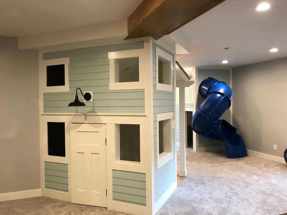 Inspiration for a mid-sized timeless gender-neutral carpeted and beige floor kids' room remodel in Salt Lake City with gray walls