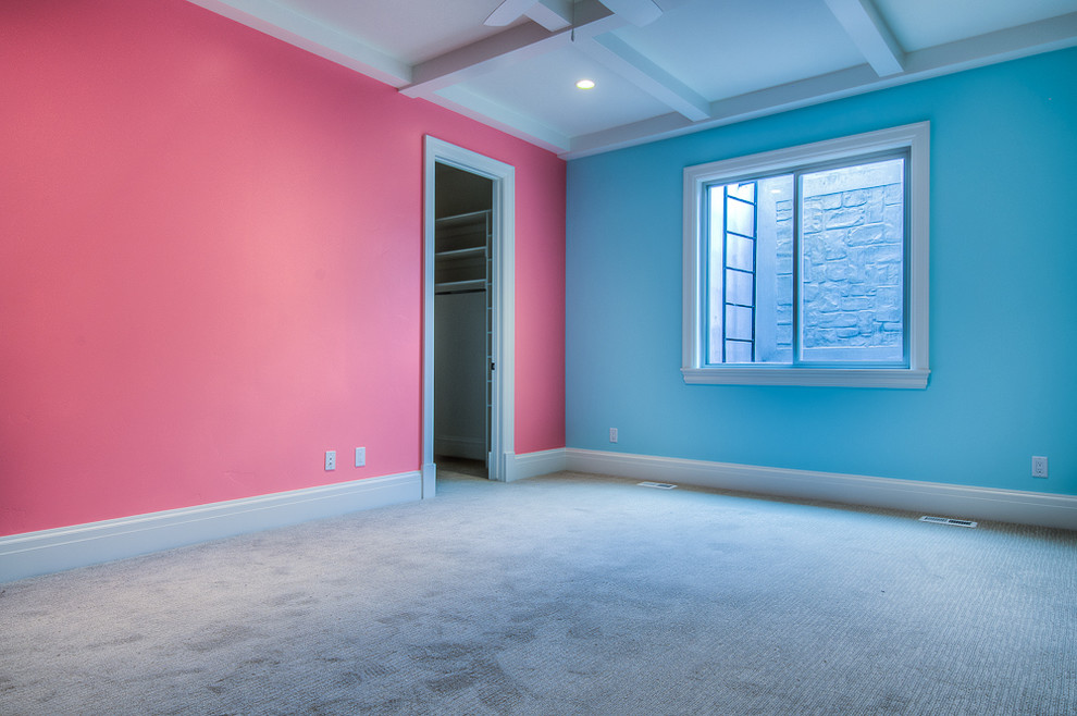 Inspiration for a mid-sized timeless girl carpeted kids' room remodel in Salt Lake City with multicolored walls