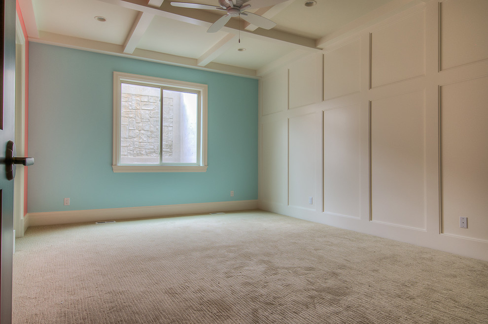 Photo of a medium sized traditional children’s room for girls in Salt Lake City with multi-coloured walls and carpet.