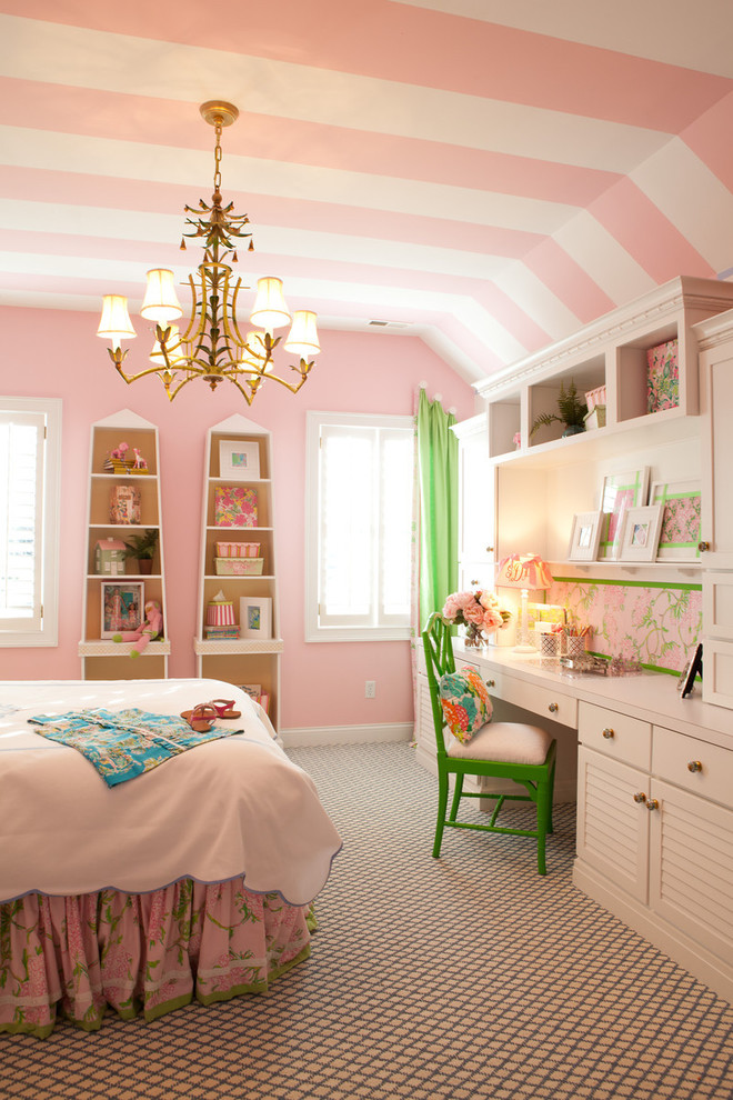 Elegant kids' room photo in Other with pink walls