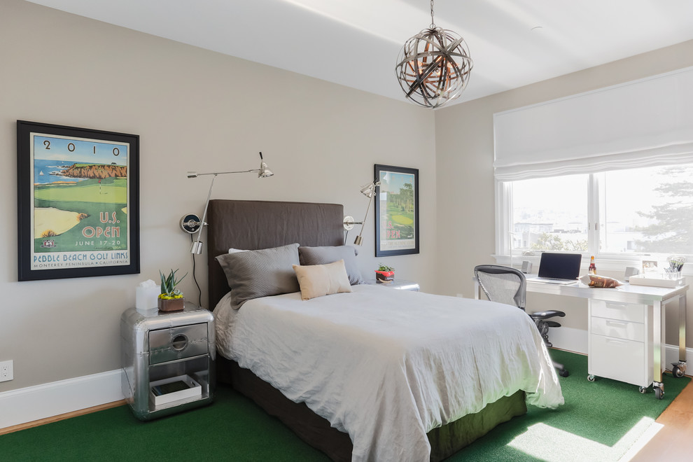 Transitional teen room photo in San Francisco with gray walls