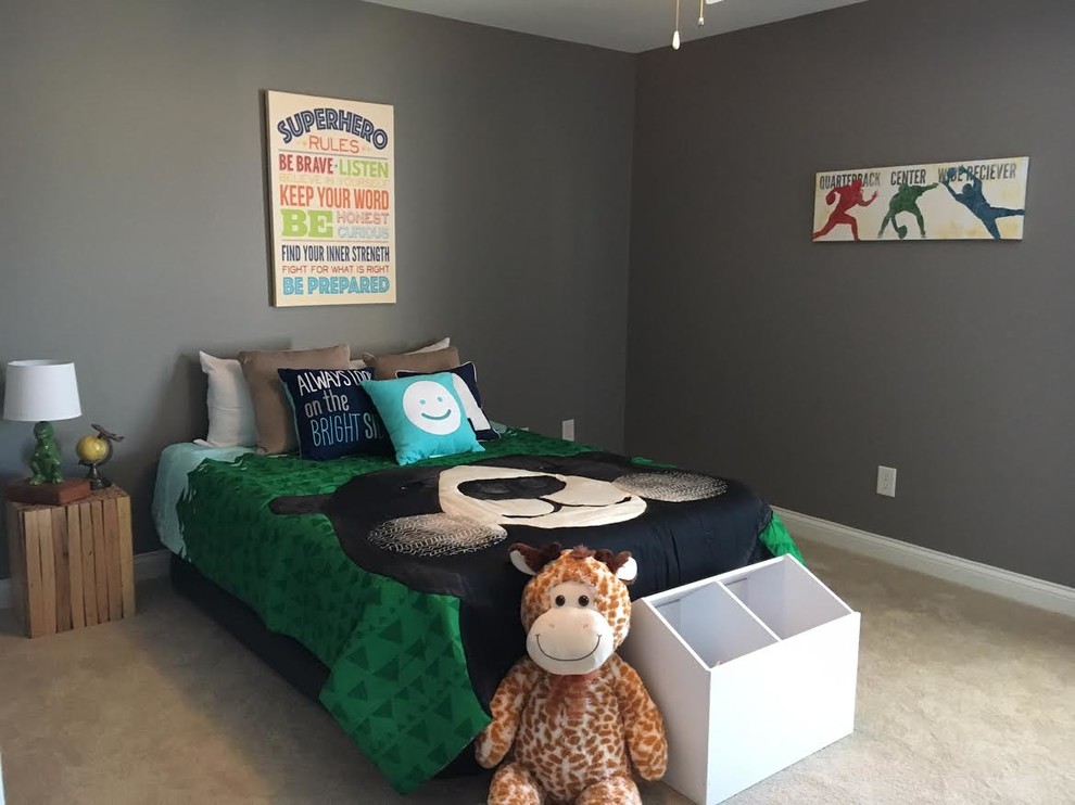 Photo of a medium sized classic gender neutral children’s room in Nashville with grey walls, carpet and beige floors.