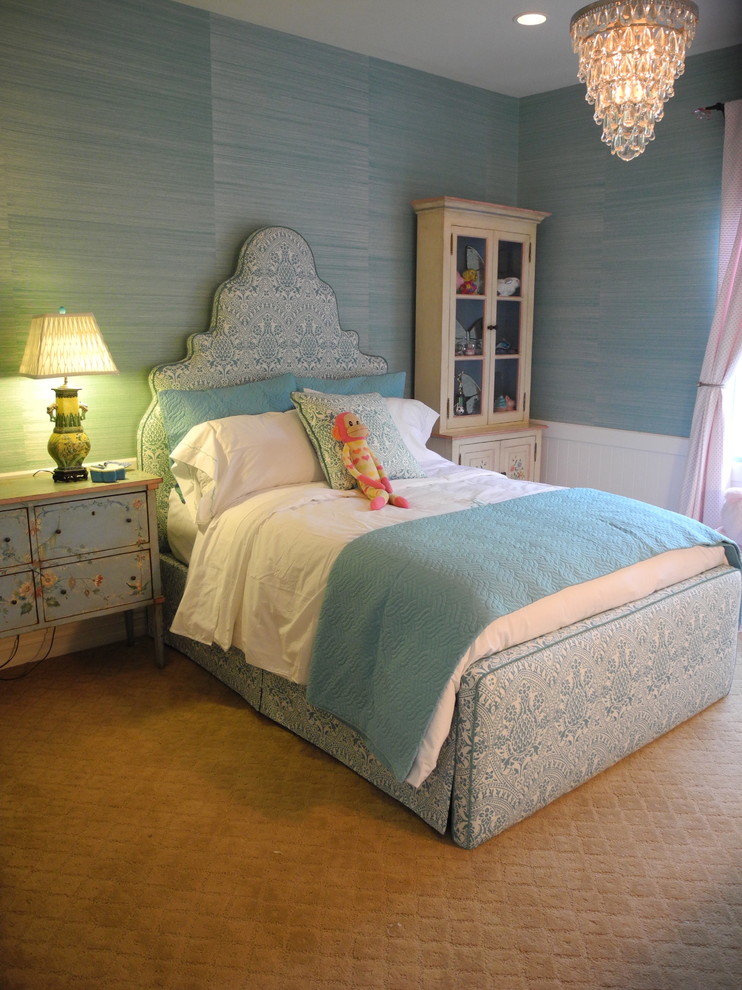 Elegant girl kids' room photo in Los Angeles with blue walls